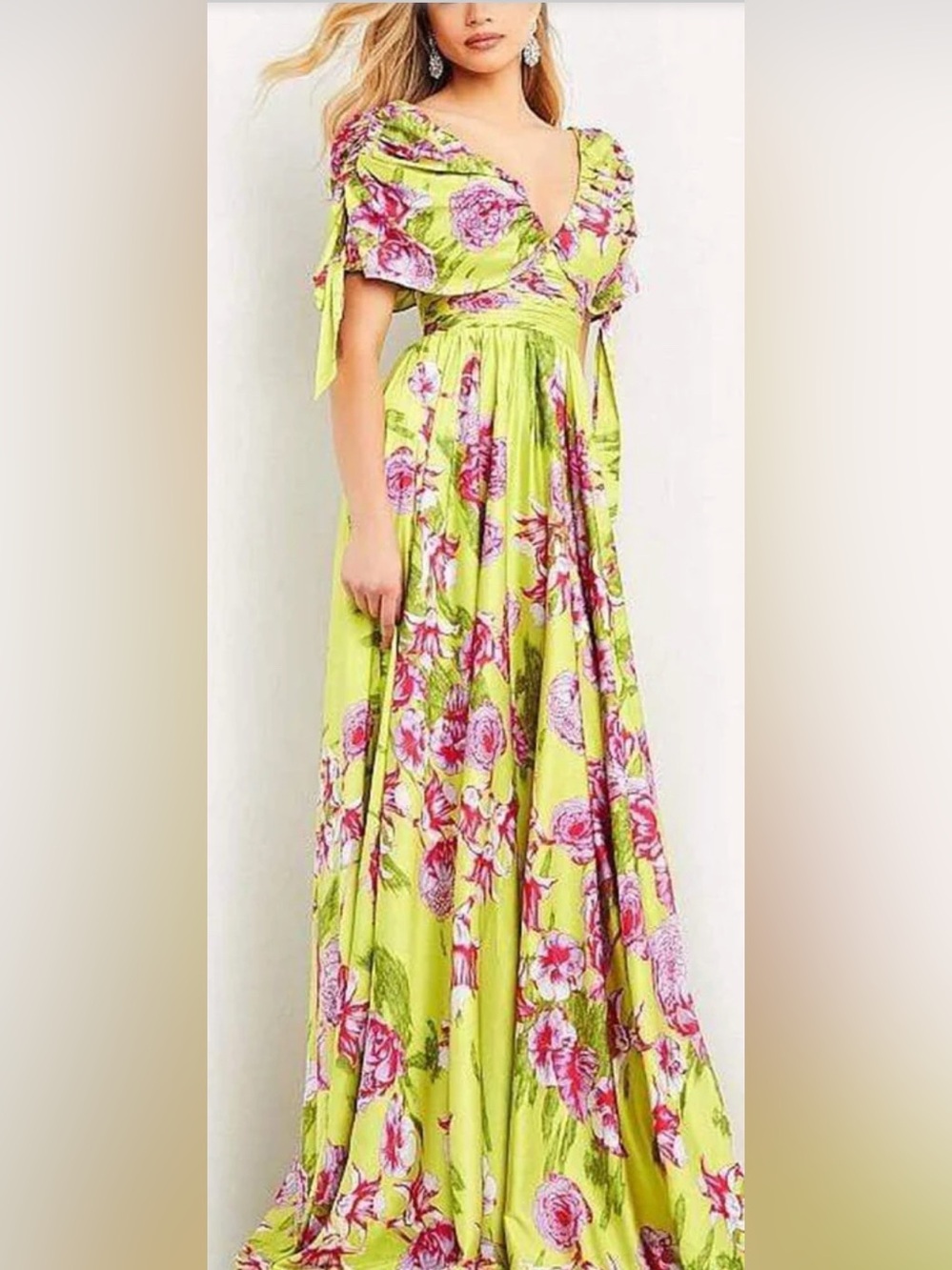 Bright Floral Maxi Cape Sleeve Floral Dress 🌸